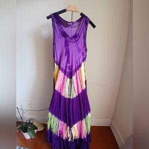 Boutique Rayon Dress Free Size Purple Multicolor